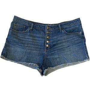 Universal Thread High Rise Shortie Button Fly Raw Hem Denim Shorts Women’s SZ 18